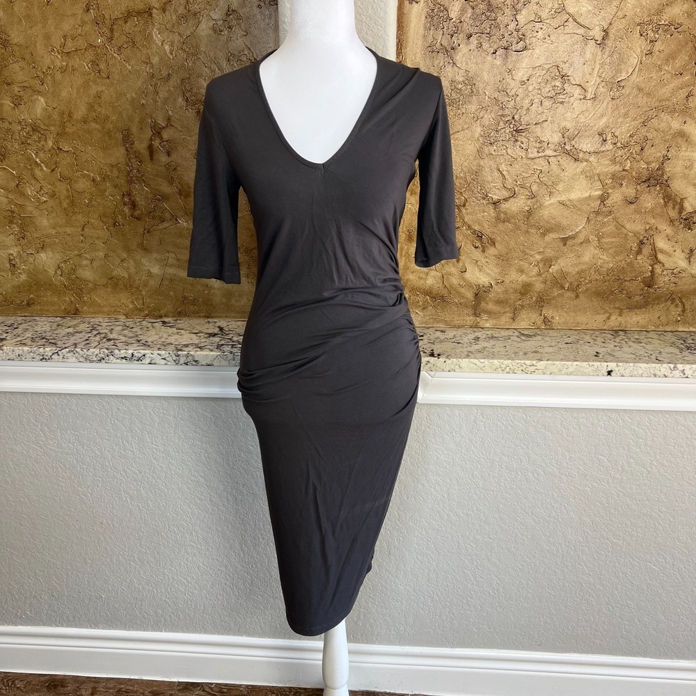 Isabella Oliver Maternity Bodycon Dress Womens 2 Ruched Short Sleeve Dark Gray